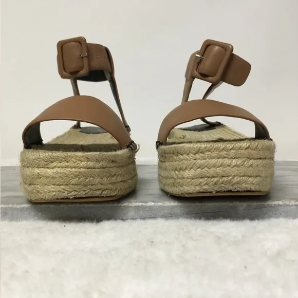 Sol Sana Espadrilles Platforms Sandals Ankle Strap Buckle Faux Leather Tan 7.5
