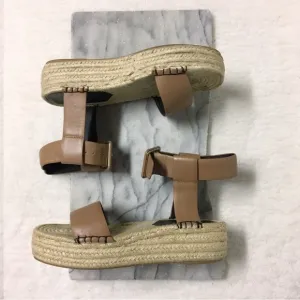 Sol Sana Espadrilles Platforms Sandals Ankle Strap Buckle Faux Leather Tan 7.5