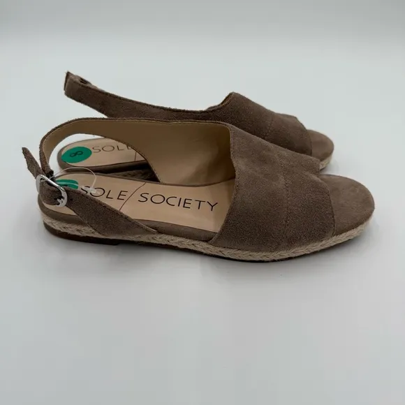 Sole Society Dolven Dune Suede Leather Back Strap Summer Sandals Brown 8 NWOT