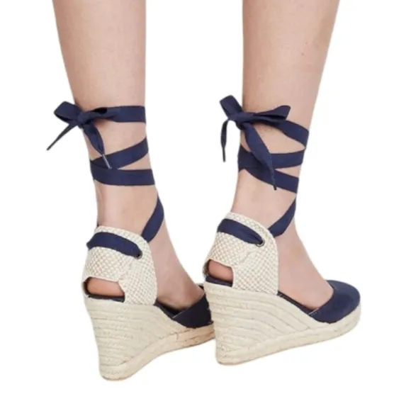 Soludos Classic Wedge Espadrilles in Navy - Size 7 - LIKE NEW