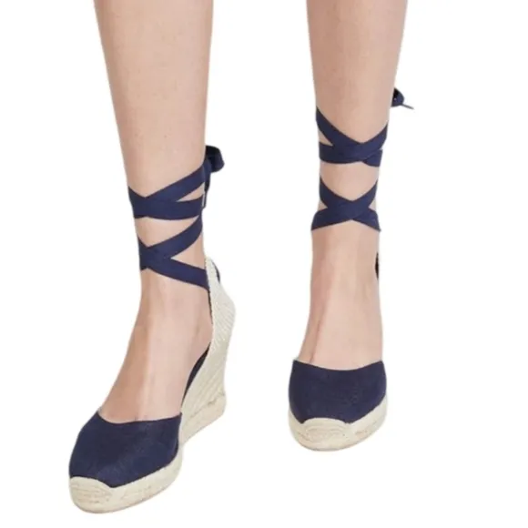 Soludos Classic Wedge Espadrilles in Navy - Size 7 - LIKE NEW