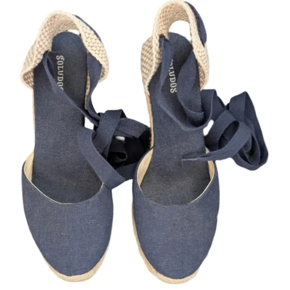 Soludos Classic Wedge Espadrilles in Navy - Size 7 - LIKE NEW