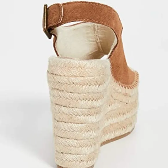 Soludos Sevilla Walnut Tan Suede Espadrille Platform Wedge Slingback Sandals 9.5
