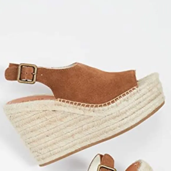 Soludos Sevilla Walnut Tan Suede Espadrille Platform Wedge Slingback Sandals 9.5