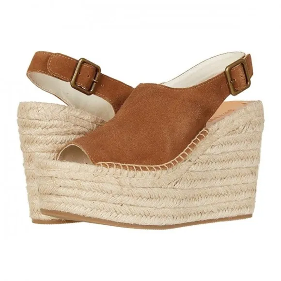 Soludos Sevilla Walnut Tan Suede Espadrille Platform Wedge Slingback Sandals 9.5