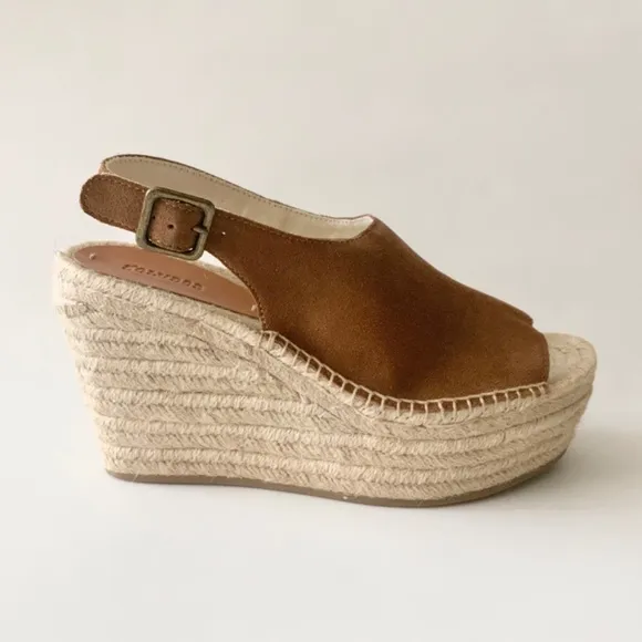 Soludos Sevilla Walnut Tan Suede Espadrille Platform Wedge Slingback Sandals 9.5