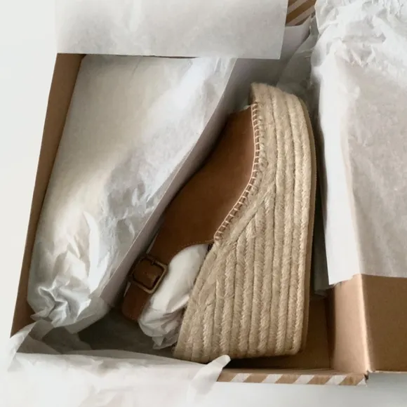 Soludos Sevilla Walnut Tan Suede Espadrille Platform Wedge Slingback Sandals 9.5