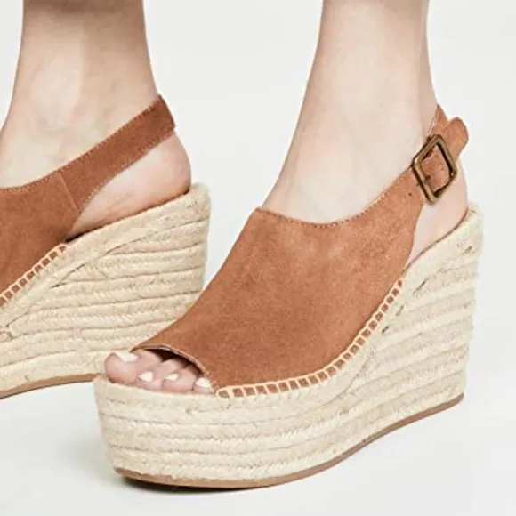 Soludos Sevilla Walnut Tan Suede Espadrille Platform Wedge Slingback Sandals 9.5
