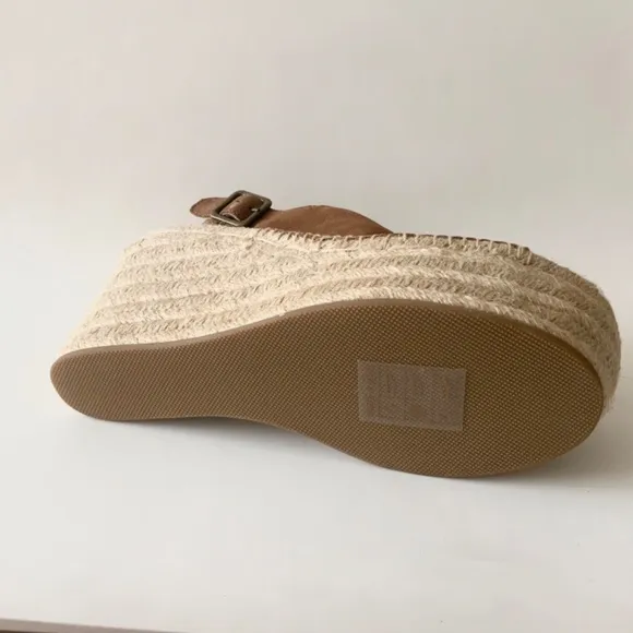 Soludos Sevilla Walnut Tan Suede Espadrille Platform Wedge Slingback Sandals 9.5