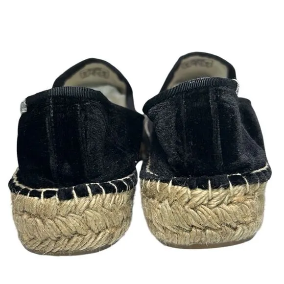Soludos - Women’s Espadrilles, ‘The Smoking Slipper’ Velvet, Flat - Black Size 8