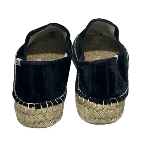 Soludos - Women’s Espadrilles, ‘The Smoking Slipper’ Velvet, Flat - Black Size 8