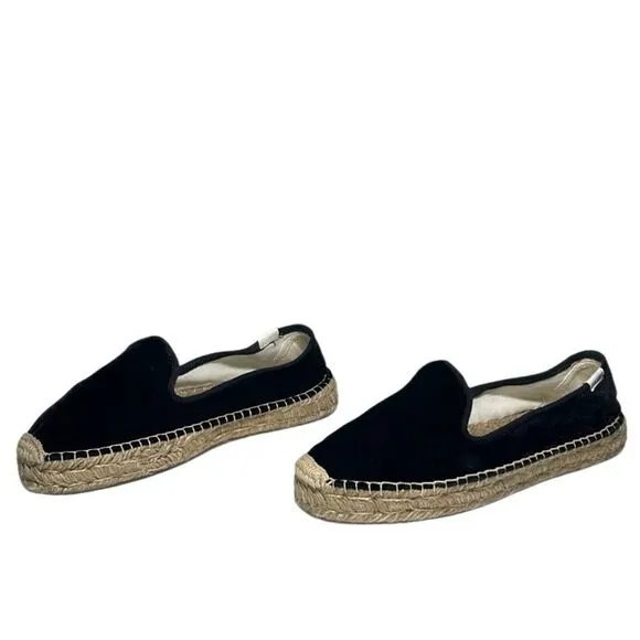 Soludos - Women’s Espadrilles, ‘The Smoking Slipper’ Velvet, Flat - Black Size 8