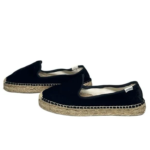 Soludos - Women’s Espadrilles, ‘The Smoking Slipper’ Velvet, Flat - Black Size 8