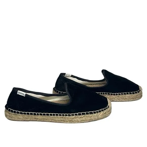 Soludos - Women’s Espadrilles, ‘The Smoking Slipper’ Velvet, Flat - Black Size 8