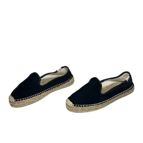 Soludos - Women’s Espadrilles, ‘The Smoking Slipper’ Velvet, Flat - Black Size 8
