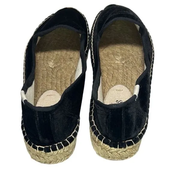 Soludos - Women’s Espadrilles, ‘The Smoking Slipper’ Velvet, Flat - Black Size 8