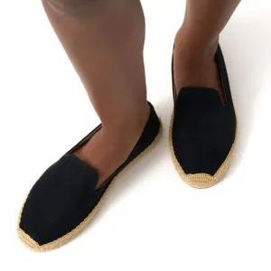 Soludos - Women’s Espadrilles, ‘The Smoking Slipper’ Velvet, Flat - Black Size 8