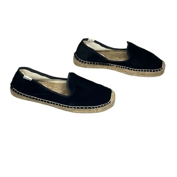 Soludos - Women’s Espadrilles, ‘The Smoking Slipper’ Velvet, Flat - Black Size 8