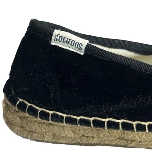 Soludos - Women’s Espadrilles, ‘The Smoking Slipper’ Velvet, Flat - Black Size 8