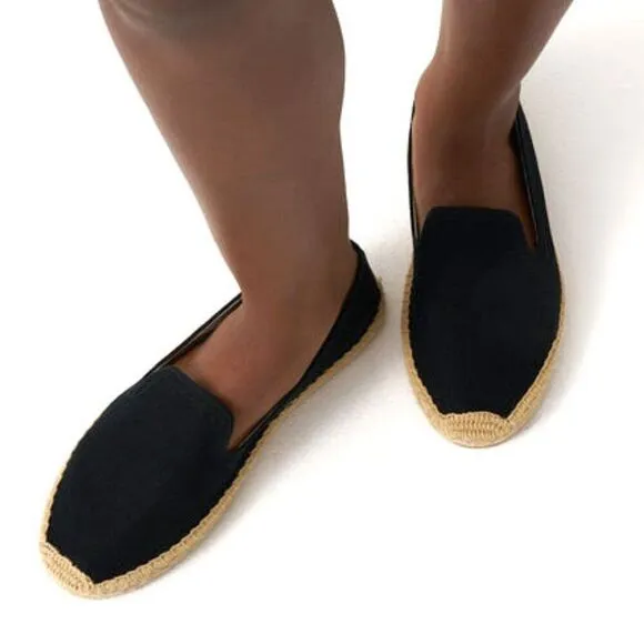Soludos - Women’s Espadrilles, ‘The Smoking Slipper’ Velvet, Flat - Black Size 8