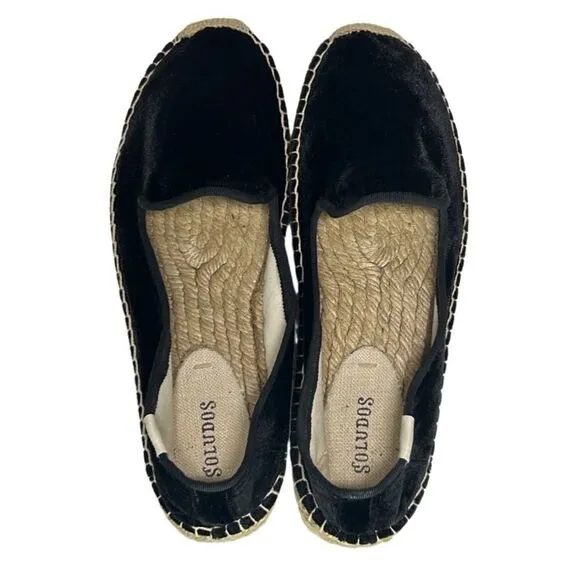 Soludos - Women’s Espadrilles, ‘The Smoking Slipper’ Velvet, Flat - Black Size 8