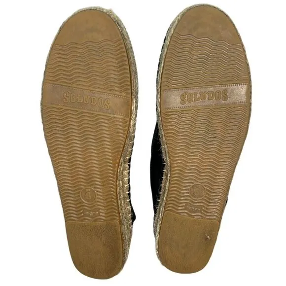 Soludos - Women’s Espadrilles, ‘The Smoking Slipper’ Velvet, Flat - Black Size 8