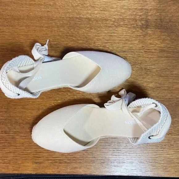 Soludos Women's Lyon Wedge Espadrilles Ivory Closed-Toed Lace up Heel Travel NEW