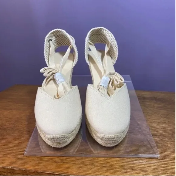 Soludos Women's Lyon Wedge Espadrilles Ivory Closed-Toed Lace up Heel Travel NEW