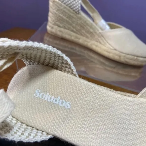 Soludos Women's Lyon Wedge Espadrilles Ivory Closed-Toed Lace up Heel Travel NEW