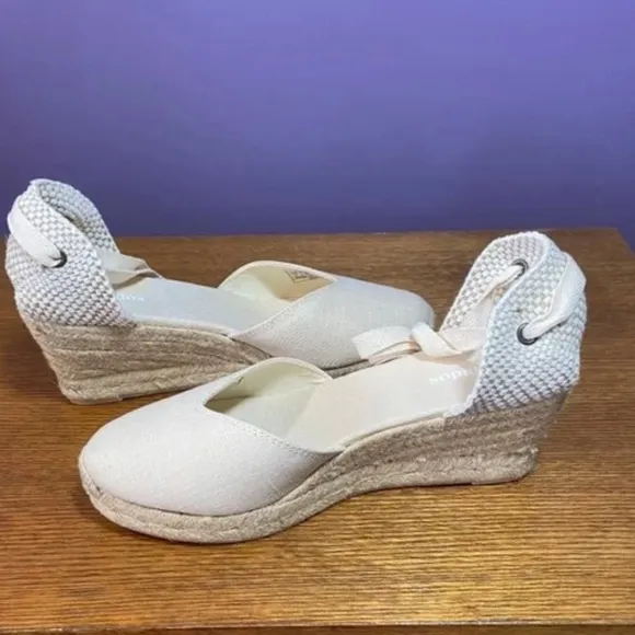Soludos Women's Lyon Wedge Espadrilles Ivory Closed-Toed Lace up Heel Travel NEW