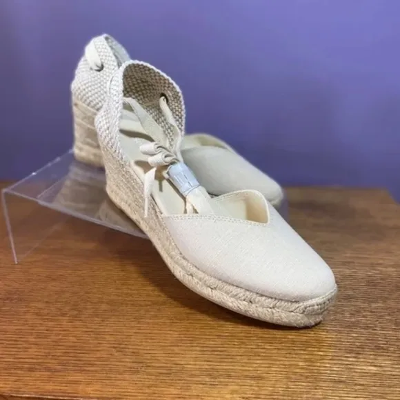 Soludos Women's Lyon Wedge Espadrilles Ivory Closed-Toed Lace up Heel Travel NEW