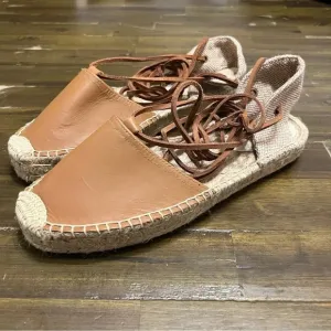 Soludos Wrap Lace - Up Platform Espadrilles Tan Camel Ankle Tie