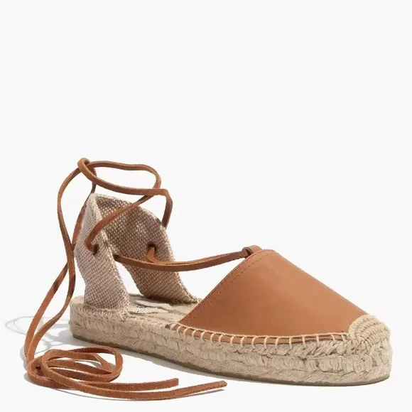 Soludos Wrap Lace - Up Platform Espadrilles Tan Camel Ankle Tie