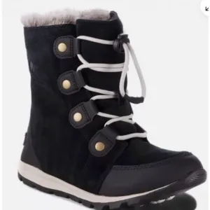 SOREL Boots Girl Size 3 Whitney Lace-Up Mid Calf Black Suede Winter Snow