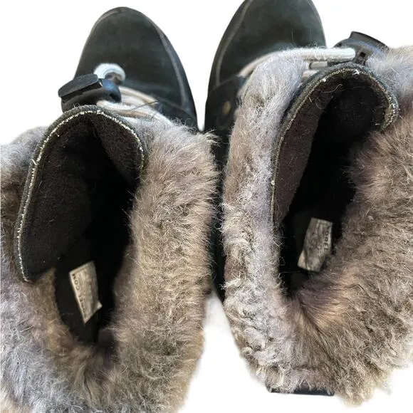 SOREL Boots Girl Size 3 Whitney Lace-Up Mid Calf Black Suede Winter Snow