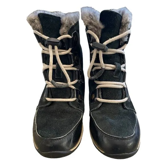 SOREL Boots Girl Size 3 Whitney Lace-Up Mid Calf Black Suede Winter Snow