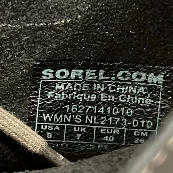 Sorel Boots size  9Joan Of Arctic Wedge Lace Mid Calf 2173-010 Black Leather GUC