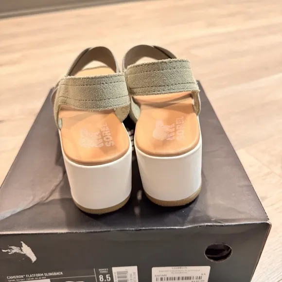 Sorel Cameron Flatform Slingback Sandals Size 8.5 Safari Sea Salt Strappy Green