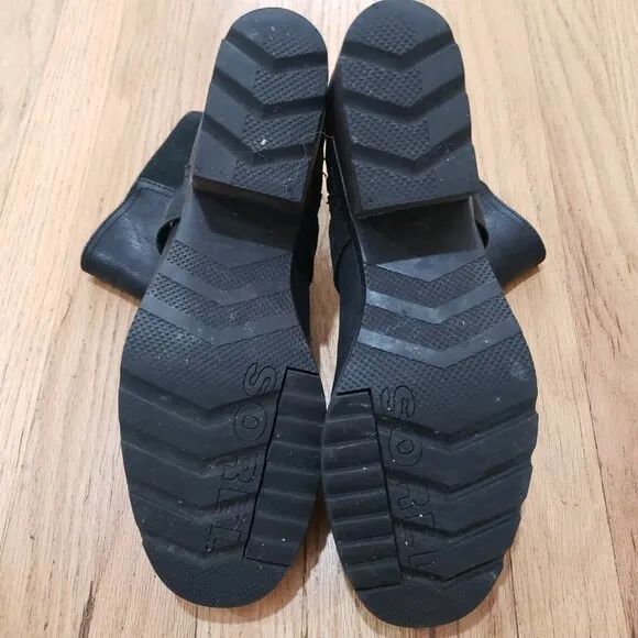 Sorel Cate Waterproof Ankle Booties Women's 9.5 Black Leather Chunky Lug