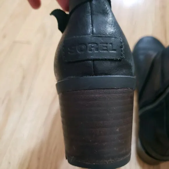 Sorel Cate Waterproof Ankle Booties Women's 9.5 Black Leather Chunky Lug