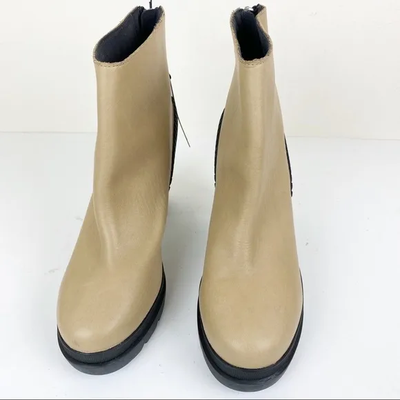 Sorel Dacie Leather Waterproof Lugged Chunky Block Heel Ankle Boots