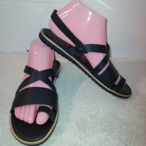 Sorel Ella Black Leather Criss Cross Strappy Sandals size 8