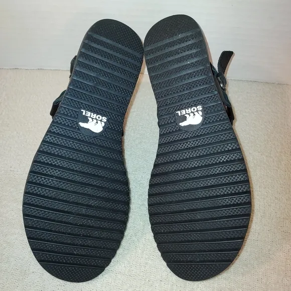 Sorel Ella Black Leather Criss Cross Strappy Sandals size 8