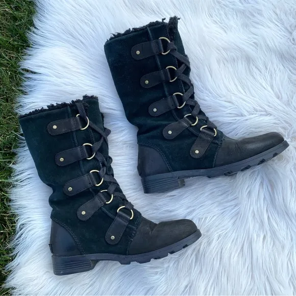 Sorel Emelie Lace Up distressed mid calf Boots 6