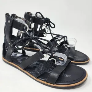 Sorel Gladiator Sandals Women 10 Ella Black Leather Strappy Heel Zip Snakeskin