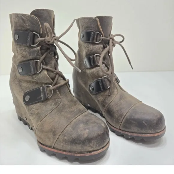 Sorel Joan of Arctic Wedge Mid Calf Boots Booties Shoes Womens Size 7 Brown