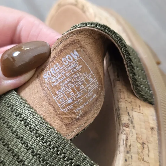 Sorel Joanie II Strap Leather Open Toe Wedge Sandals, Brown &amp; Olive Green