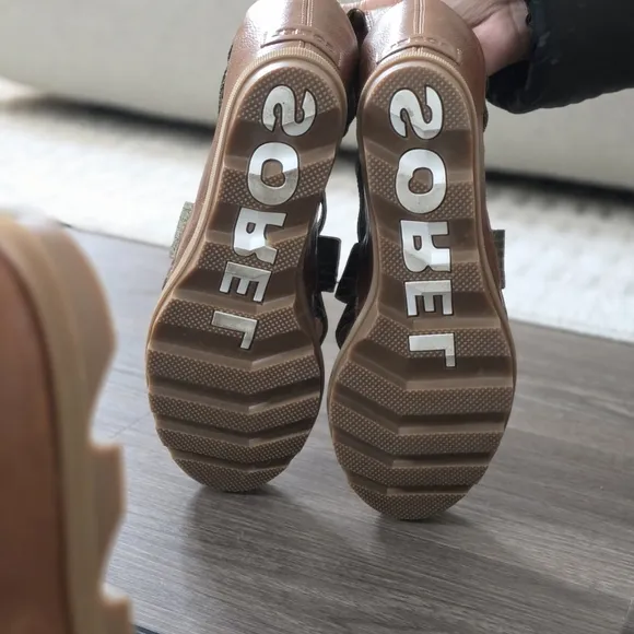 Sorel Joanie II Strap Leather Open Toe Wedge Sandals, Brown &amp; Olive Green