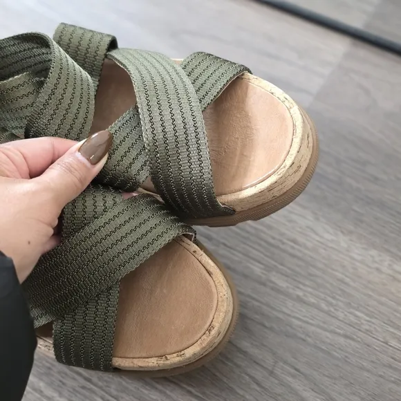 Sorel Joanie II Strap Leather Open Toe Wedge Sandals, Brown &amp; Olive Green