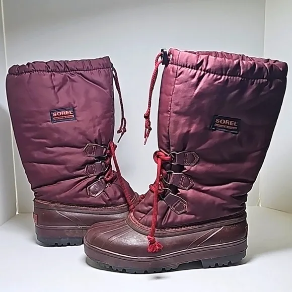 Sorel Kaufman Snow Boots Lace-up Nylon Rubber Insulated Mid Calf Round Toe 8